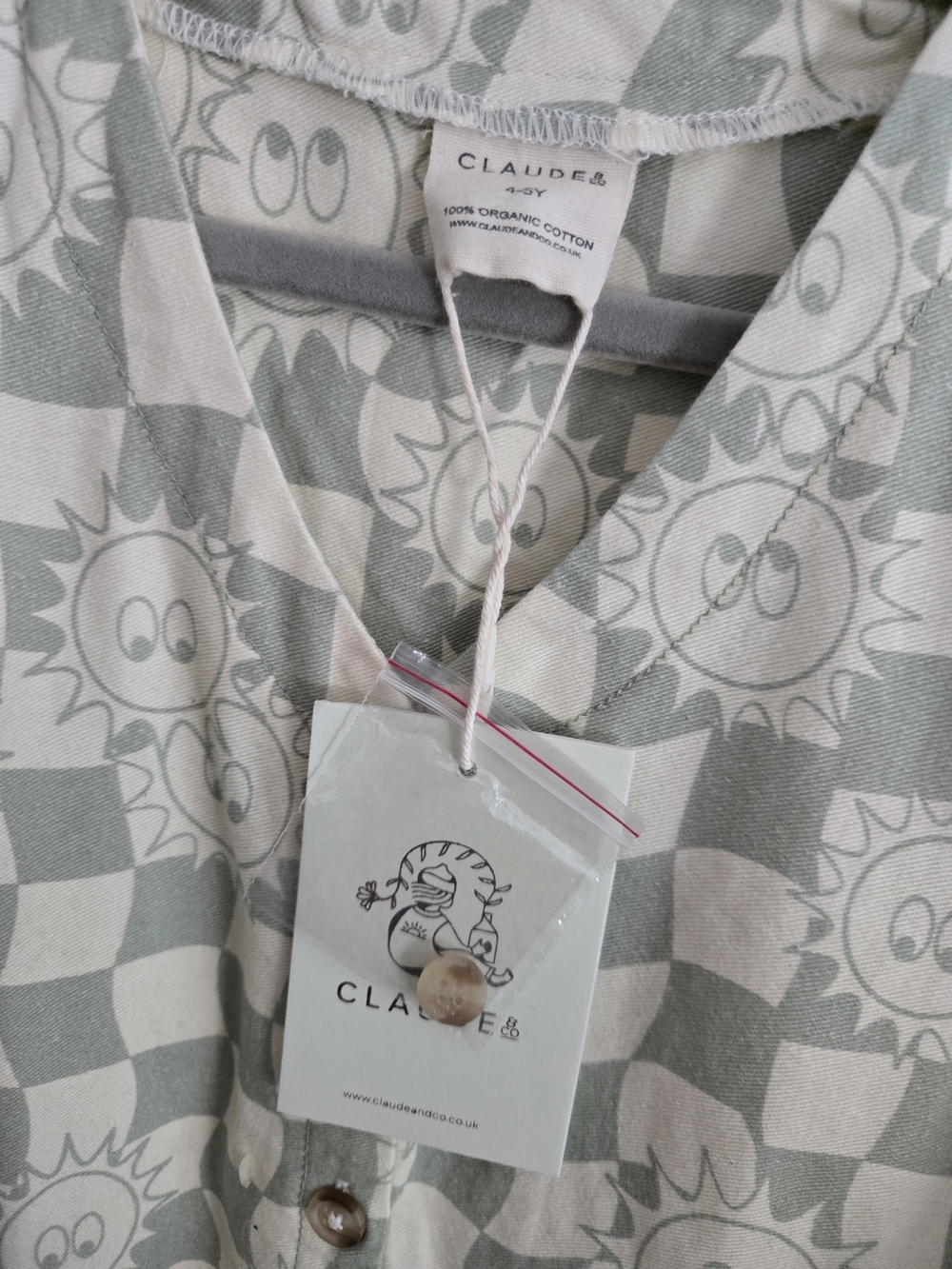 Claude & ConCheck Sunshine Overalls Print One-Piece Jumpsuit in Sage and Cream - Picture 2 of 5